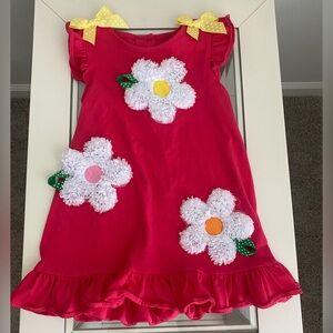 Good Lad Pink Girls' Dress with White Flower detail & Yellow Polka Dot Bows